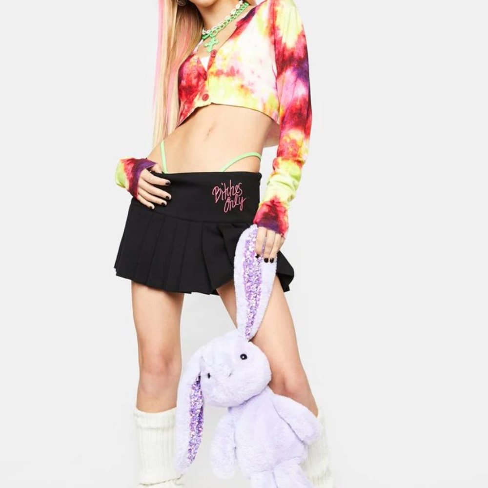 Dolls Kill Club Exx For The Story Cropped Cardigan Yellow Red Tie Dye - Picture 5 of 6